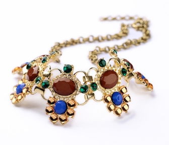 女人飾界 歐美時尚飾品廠家批發(fā)直銷，新款褐色寶石花朵圓環(huán)項鏈引領潮流
